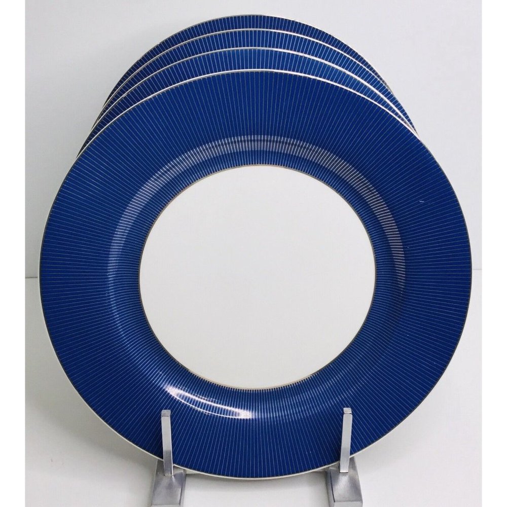 4 Dinner Plates Grace s Teaware Elegant White, Blue Gold Stripes 10” New